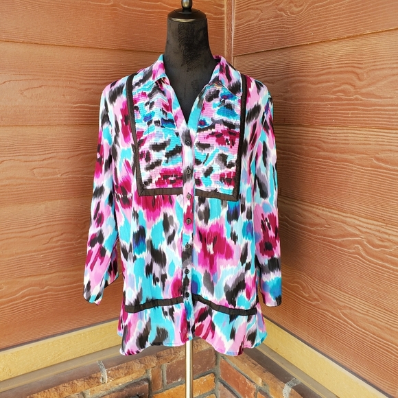 NY Collection Button Down Flowy Watercolor Floral Blouse Size XL EUC - Picture 1 of 14